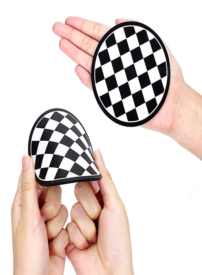 BUNCHBRAVO 6 Pack Checkered Coasters for Drinks, Black and White Checked Round Silicone Coasters for Kitchen Dining Table Home Decor - Image 4